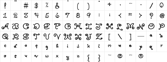 MoxyRoxie Regular font glyphpreview