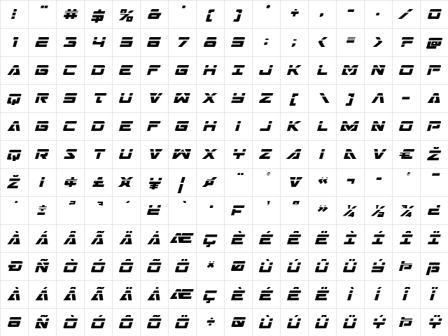 Trans-America Laser Italic Italic font glyphpreview