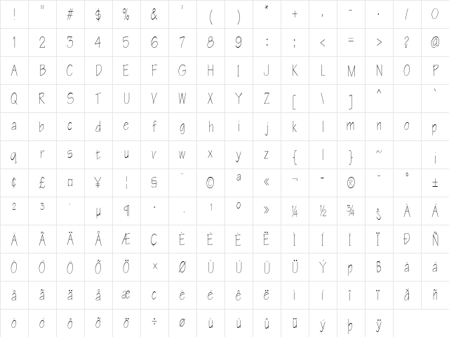 WriteCondensed Regular font glyphpreview