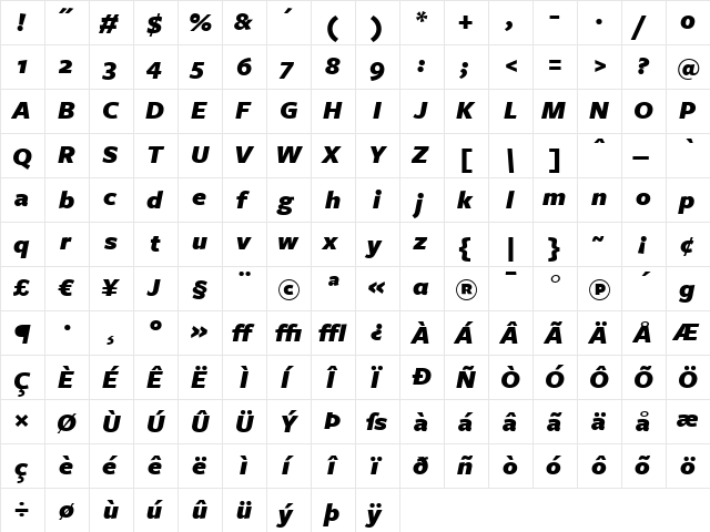 FreightSans BlackItalic font glyphpreview