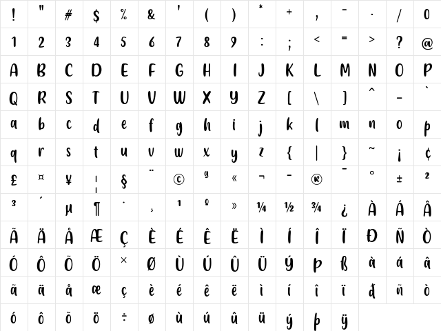 Friendly Schoolmates Regular font glyphpreview