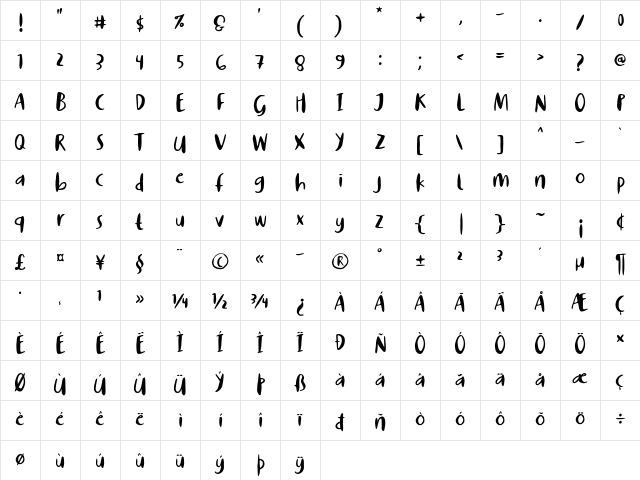 Story of Super Boys Regular font glyphpreview