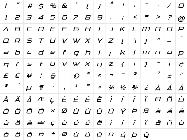 TradeMarker Light Italic font glyphpreview