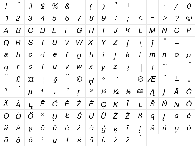 PragmaticaBTT Italic font glyphpreview