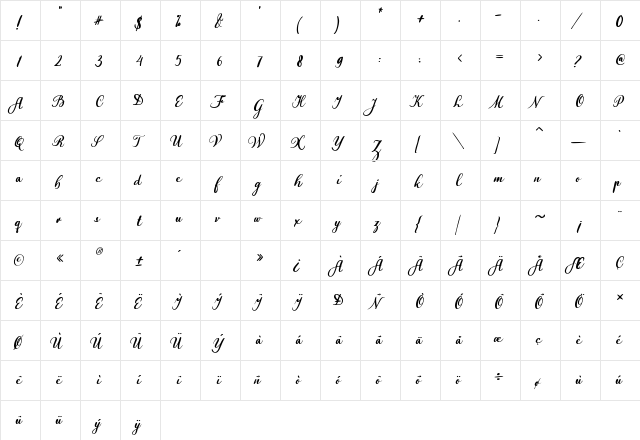 Valentina Walker Regular font glyphpreview