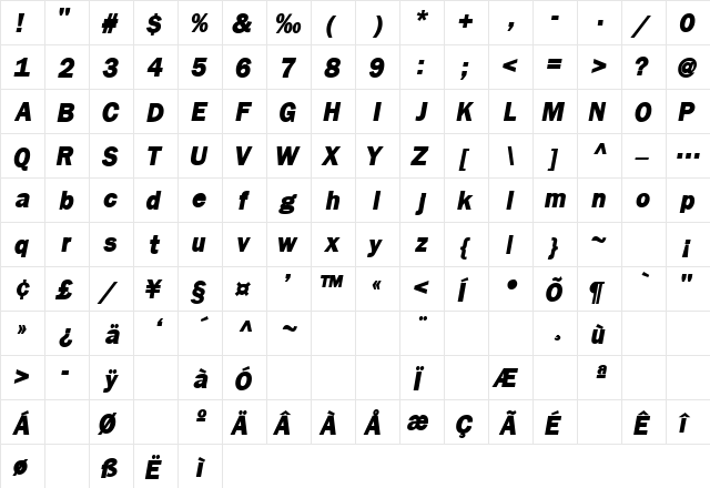 FranklinGothicBoldSSK BoldItalic font glyphpreview