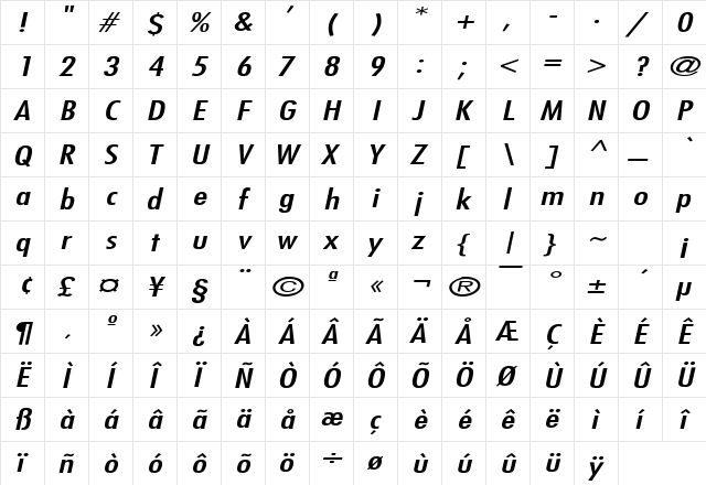 Fuji Extended Italic font glyphpreview