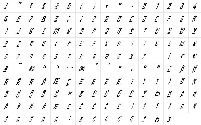FZ WARPED 18 ITALIC Normal font glyphpreview