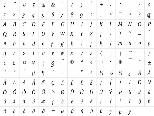 Strayhorn MT SC Light Italic font glyphpreview