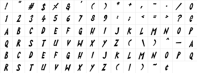 Super Toons Italic font glyphpreview