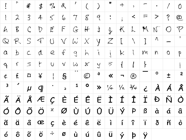HandFont$- Regula font glyphpreview