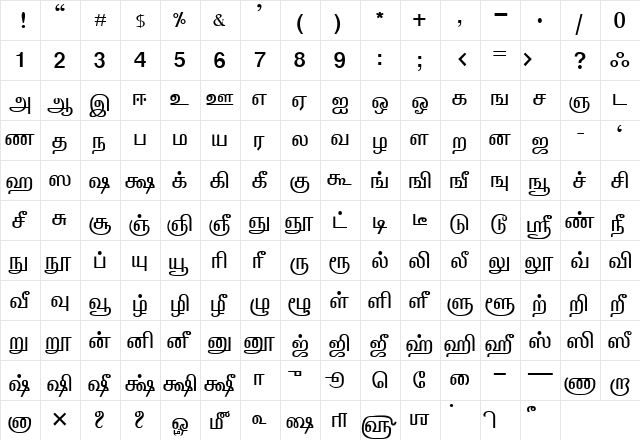 ELANGO-TML-Panchali-Normal Normal font glyphpreview