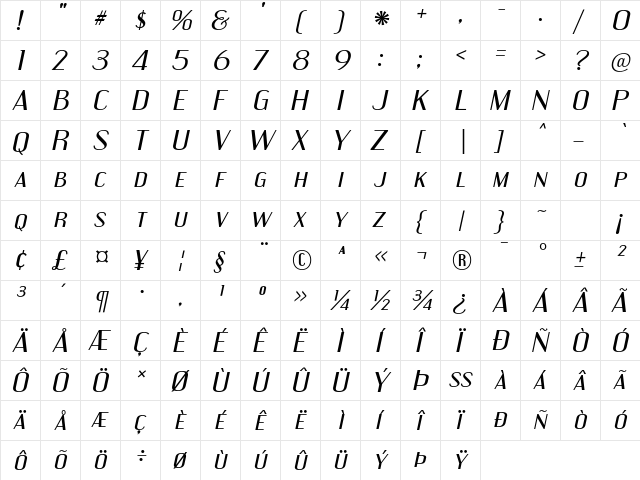 Engebrechtre Expanded Italic font glyphpreview