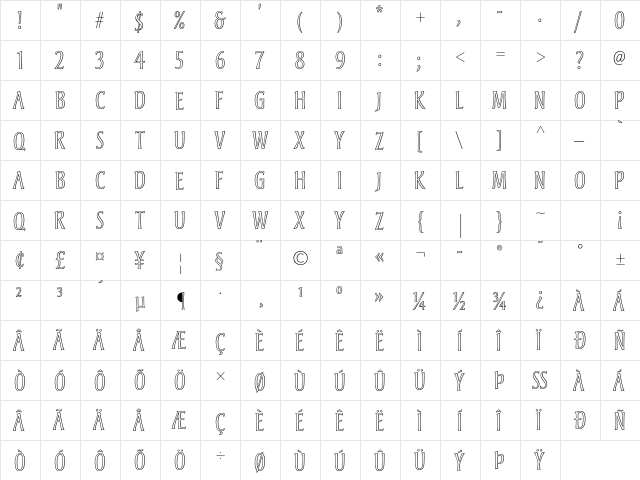 Andreas Std Regular font glyphpreview