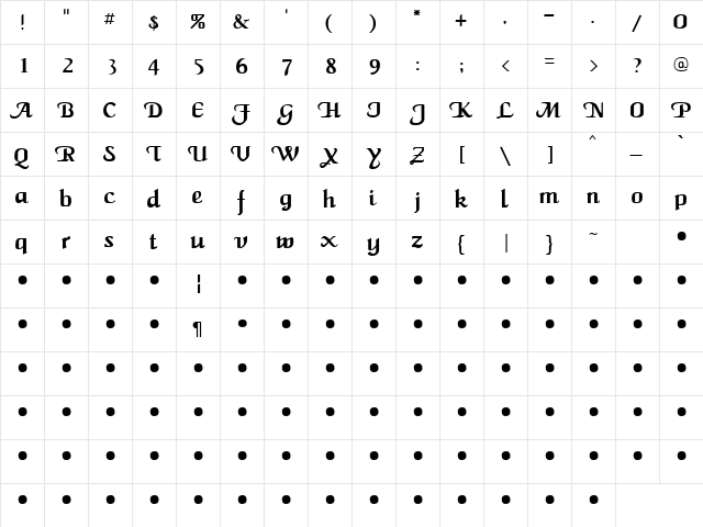 QTCaligulatype Regular font glyphpreview