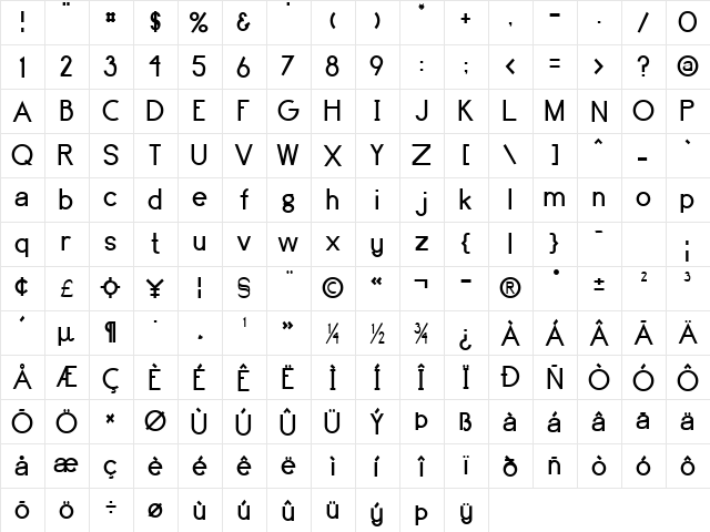 Brassfield Regular font glyphpreview