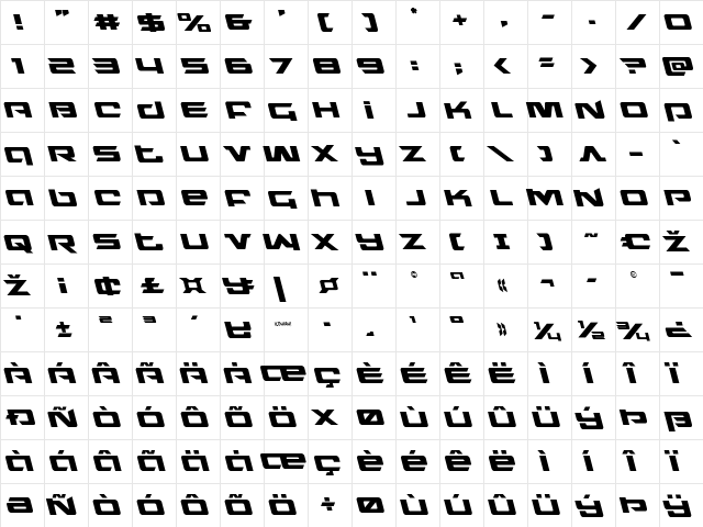 Northstar Leftalic Italic font glyphpreview