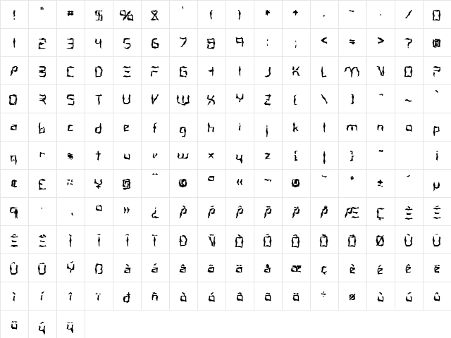 FZ WACKY 38 Normal font glyphpreview