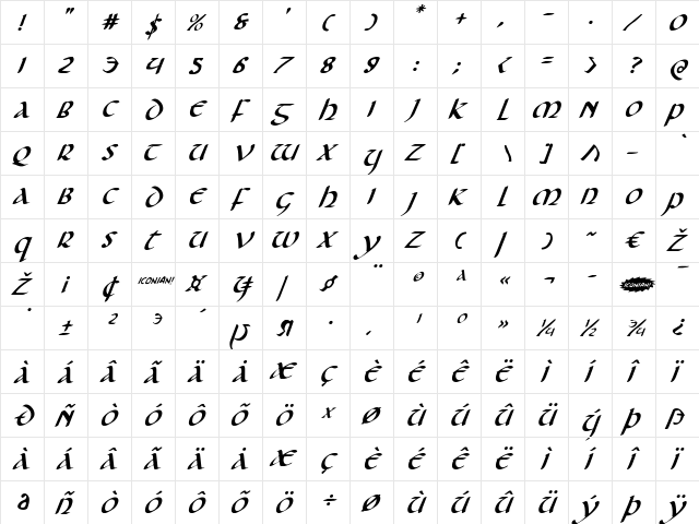 Foucault Expanded Italic Expanded Italic font glyphpreview