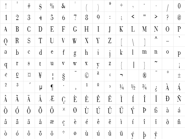 SweezCondensed Regular font glyphpreview