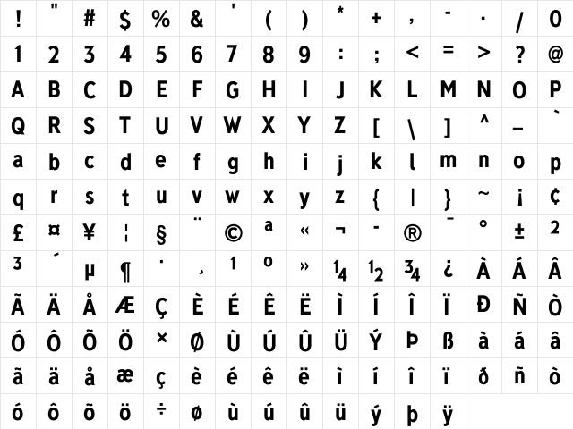 Deansgate Condensed Bold font glyphpreview