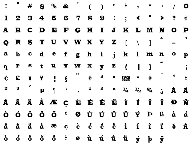 EvitaUltraCondensed Regular font glyphpreview
