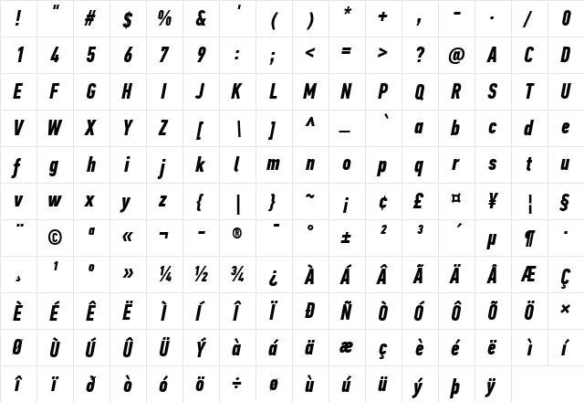 PF Din Text Comp Pro Bold Italic font glyphpreview