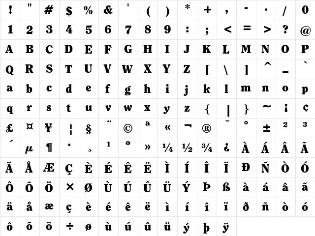 ITC Clearface Black font glyphpreview