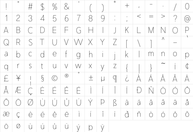 Nugo Sans Light font glyphpreview