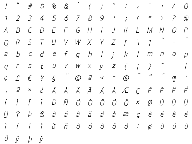 SylviaRegular Italic Regular font glyphpreview