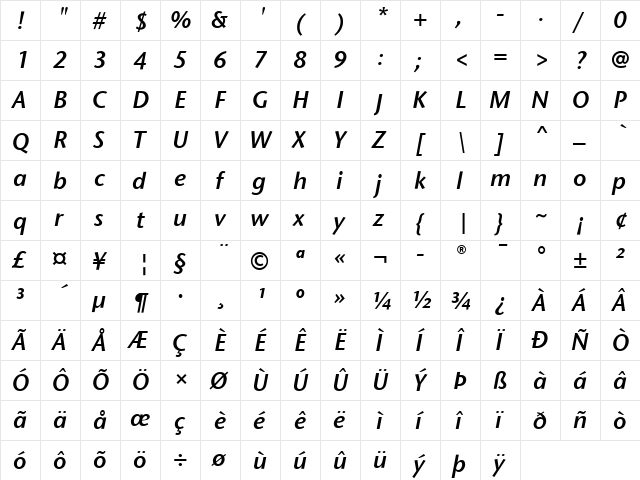 Stone Sans ITC Semi Italic font glyphpreview