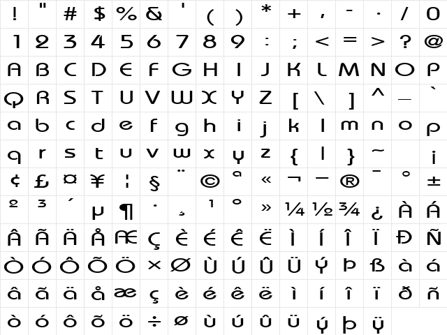 UniqueExtended Regular font glyphpreview