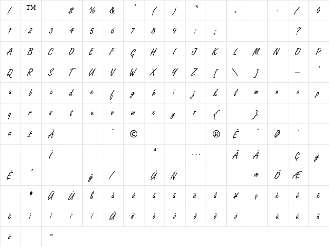 FreestyleScriptThin Regular font glyphpreview