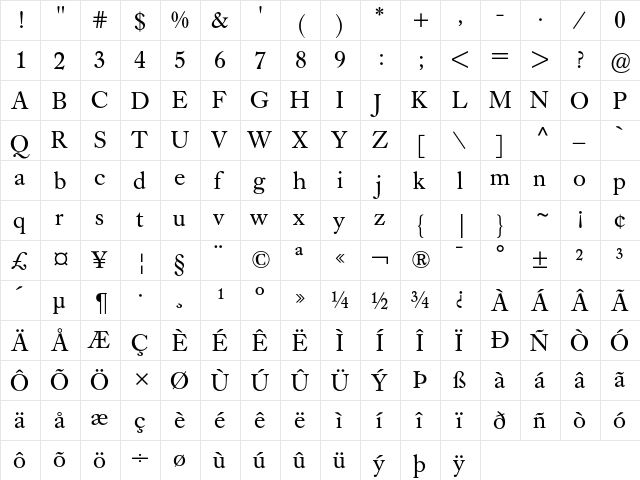 Caslon Book BE Regular font glyphpreview