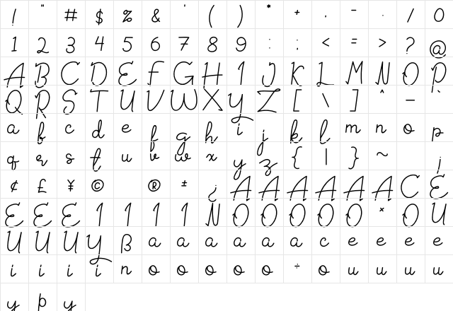 Signattured Regular font glyphpreview