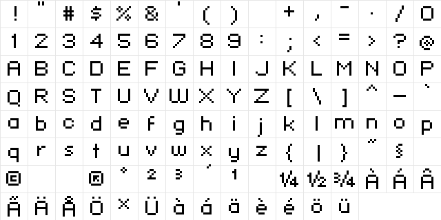 pixelFJ8pt1 Normal font glyphpreview