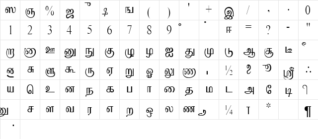 Kruti Tamil 010 Regular font glyphpreview