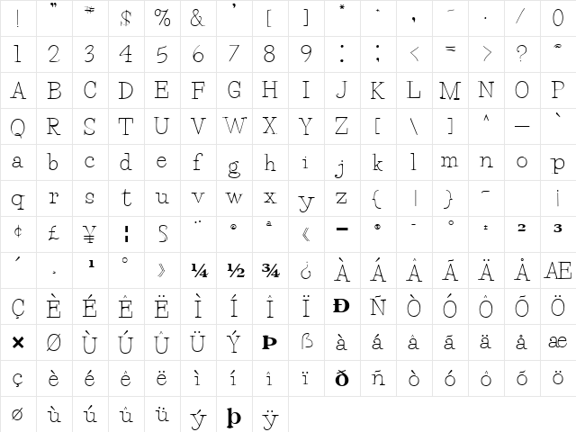 Tyler Regular font glyphpreview