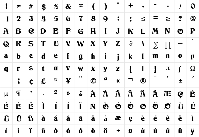 Columbus Medium font glyphpreview