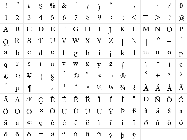 Caslon Book BE Regular font glyphpreview
