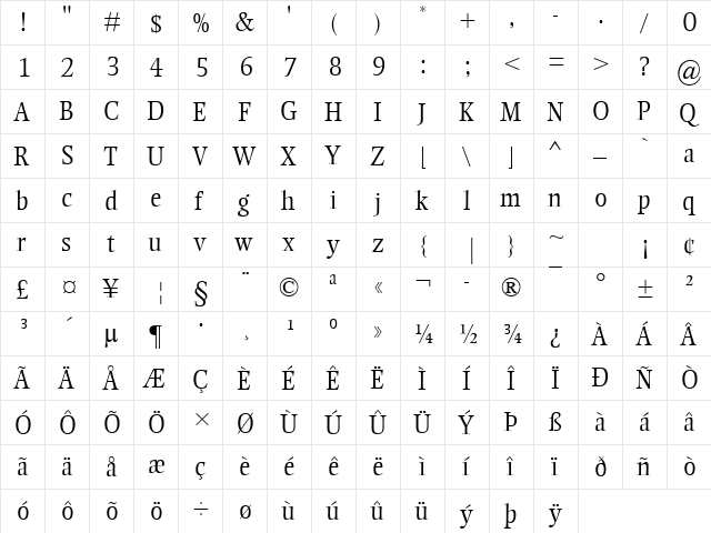 Ellington MT Light Regular font glyphpreview