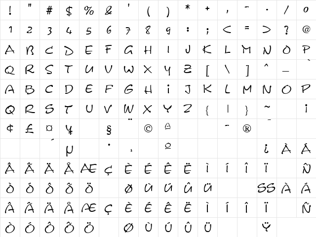 Scribble Regular font glyphpreview