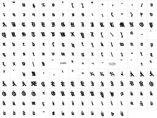 Quest Knight Leftalic Italic font glyphpreview