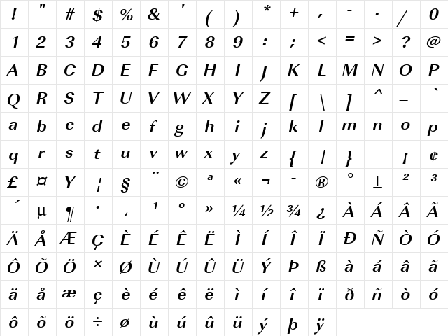 URWImperialTWid Bold Oblique font glyphpreview