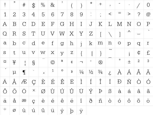SerifaTLig Regular font glyphpreview