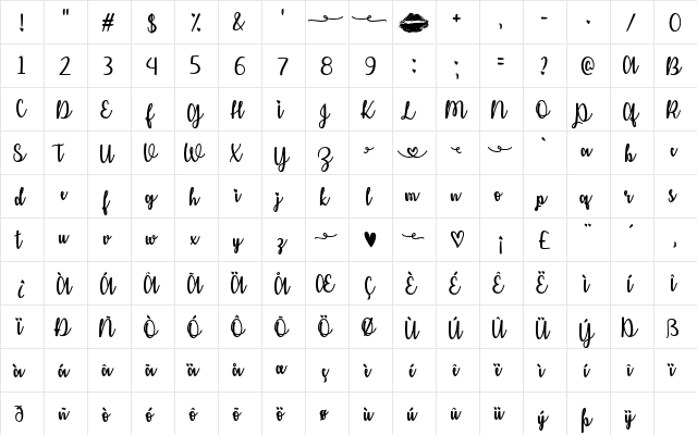 Kiss Me or Not Regular font glyphpreview