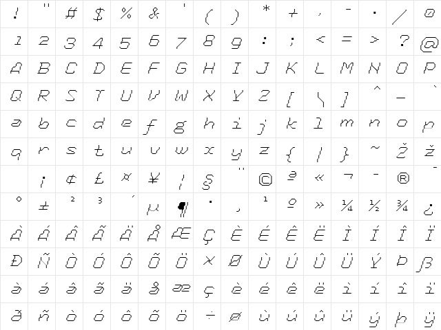 Tronic-LightItalic Regular font glyphpreview