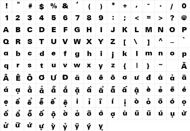 .VnBlack Regular font glyphpreview