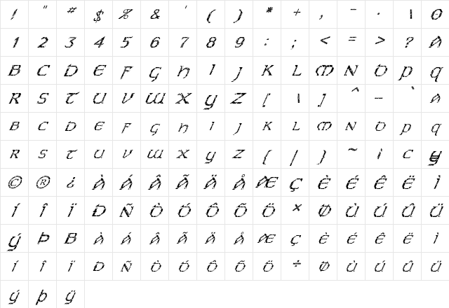 FZ JAZZY 31 CRACKED ITALIC Normal font glyphpreview