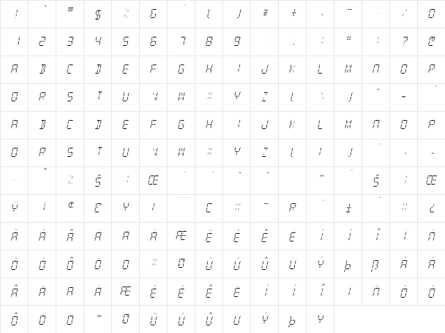 SF Digital Readout Light Oblique font glyphpreview